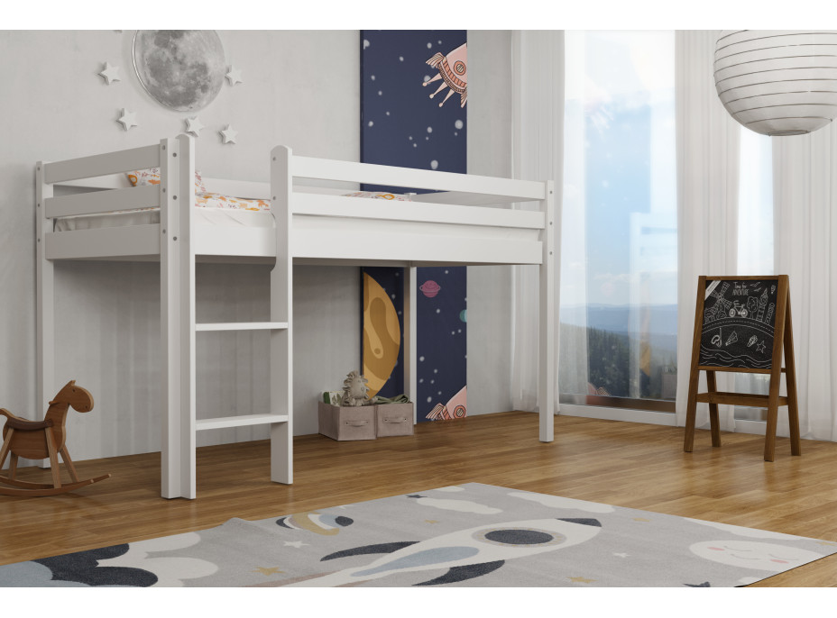 Detská vyvýšená posteľ z masívu borovice BERTÍK 180x80 cm - biela