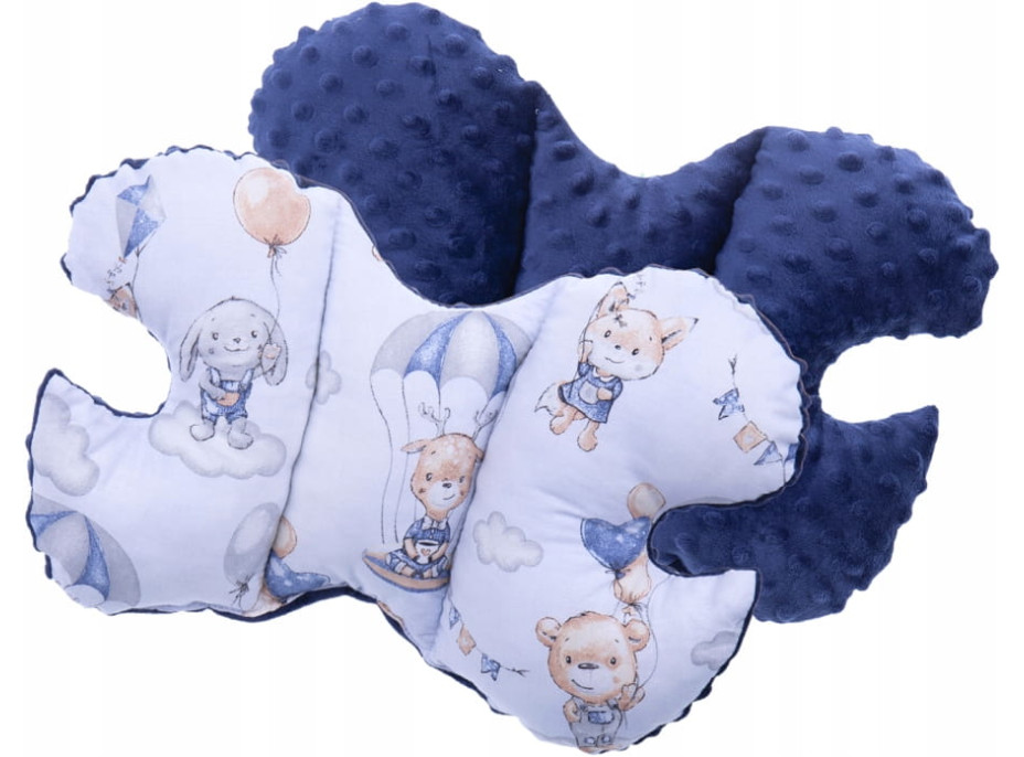 Obojstranné hniezdočko (kokon) pre bábätko - PREMIUM set 7v1 - Prechádzka v oblakoch s tmavomodrou minky