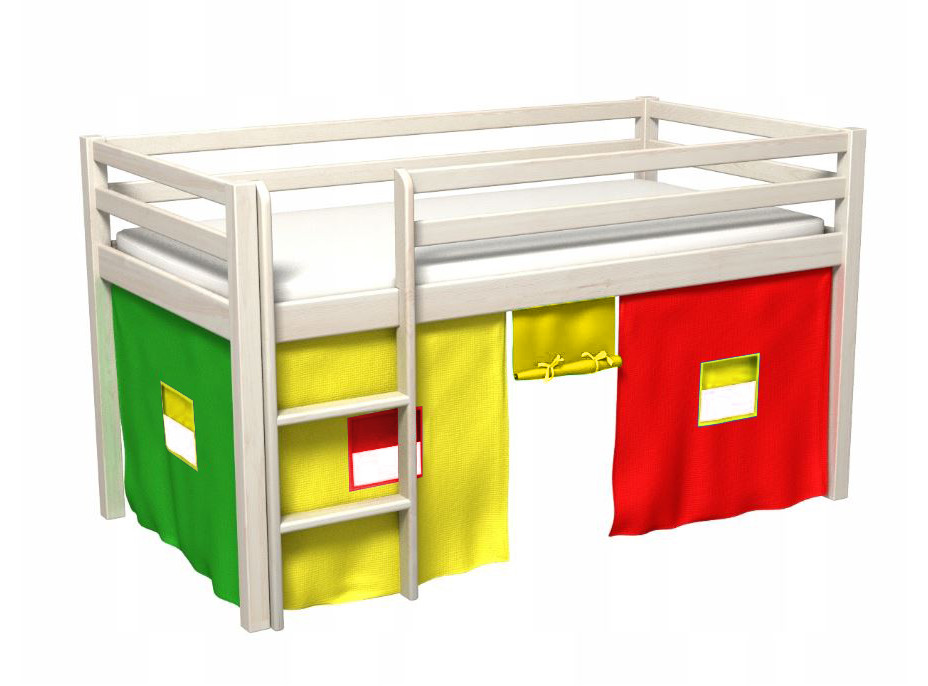 Látkový záves - domček do vyvýšenej postele BERTÍK - farebný (multicolor)