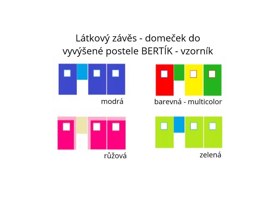 Látkový záves - domček do vyvýšenej postele BERTÍK - farebný (multicolor)