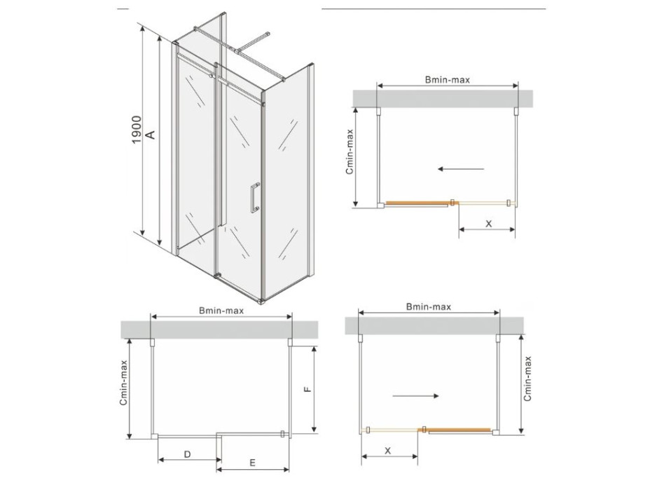 Sprchovací kút na stenu MAXMAX OMEGA 120x90 cm - 3 strany