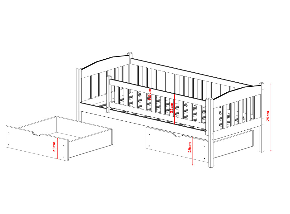 Detská posteľ z masívu GANDALF so šuplíkmi - 200x90 cm - BIELA