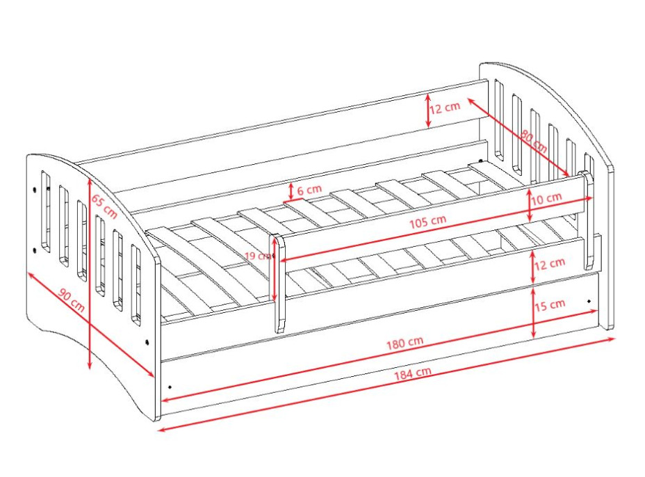 Detská posteľ CLASSIC so zásuvkou - biela 180x80 cm