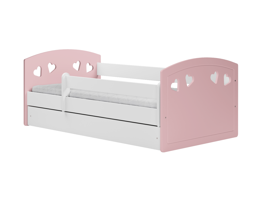 Detská srdiečková posteľ JULIE sa zásuvkou - ružová 140x80 cm