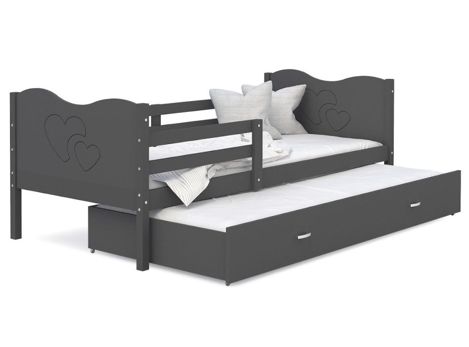 Detská posteľ s prístelkou MAX W - 200x90 cm - sivá - srdiečka