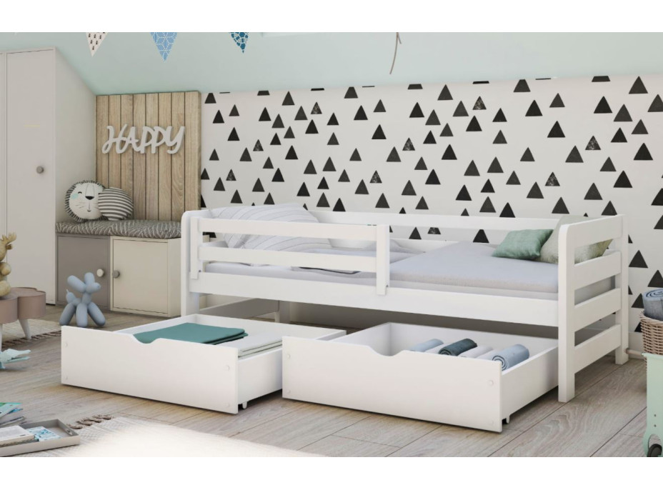 Detská posteľ z masívu borovice so šuplíkmi EGO - 200x90 cm - biela