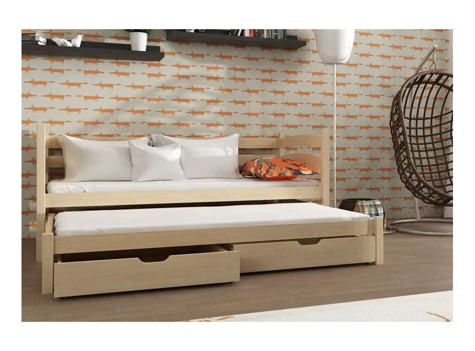 Detská posteľ z masívu ZUZANA s prístelkou a šuplíky - 200x90 cm - biela