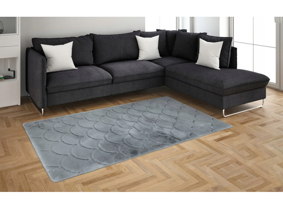 Kusový koberec OSLO TX s vlnami - šedý - imitácia králičej kožušiny