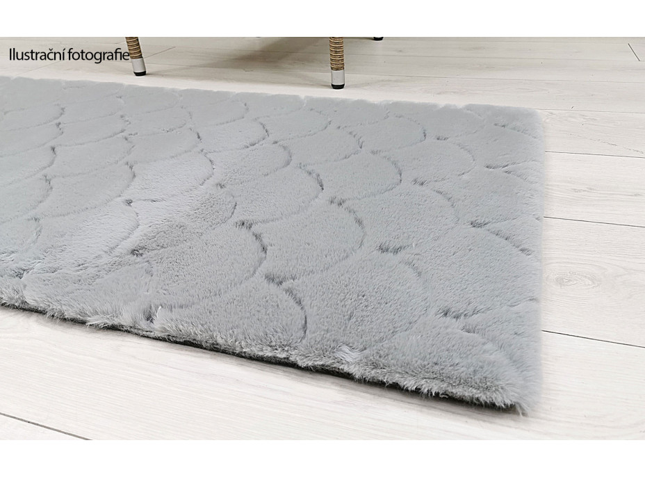 Kusový koberec OSLO TX s vlnami - tmavomodrý - imitácia králičej kožušiny