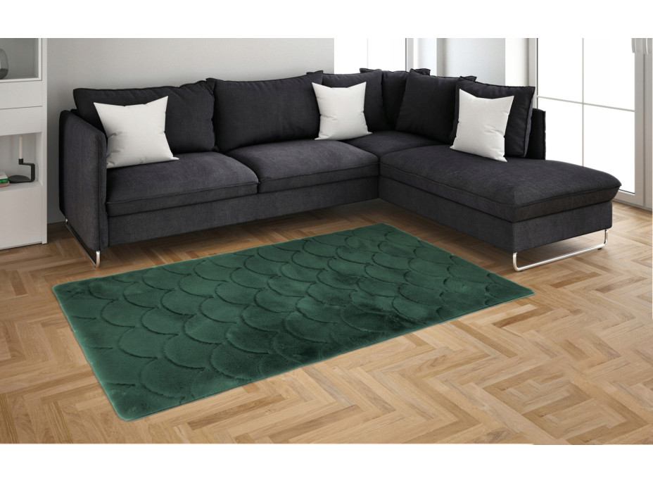 Kusový koberec OSLO TX s vlnami - tmavě zelený - imitace králičí kožešiny