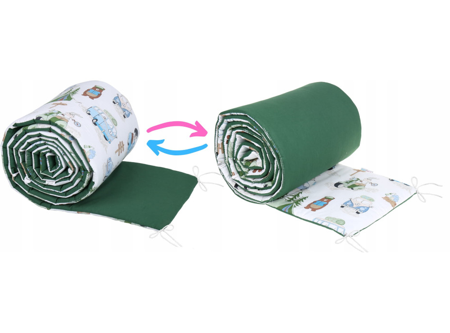 Ochranný mantinel do postieľky 180x30 cm PREMIUM - Kempovanie/tmavo zelená