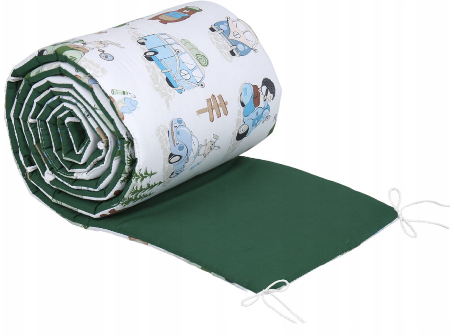 Ochranný mantinel do postieľky 180x30 cm PREMIUM - Kempovanie/tmavo zelená