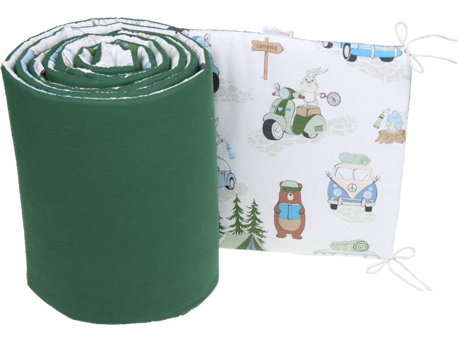 Ochranný mantinel do postieľky 180x30 cm PREMIUM - Kempovanie/tmavo zelená