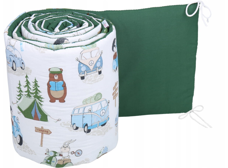 Ochranný mantinel do postieľky 180x30 cm PREMIUM - Kempovanie/tmavo zelená