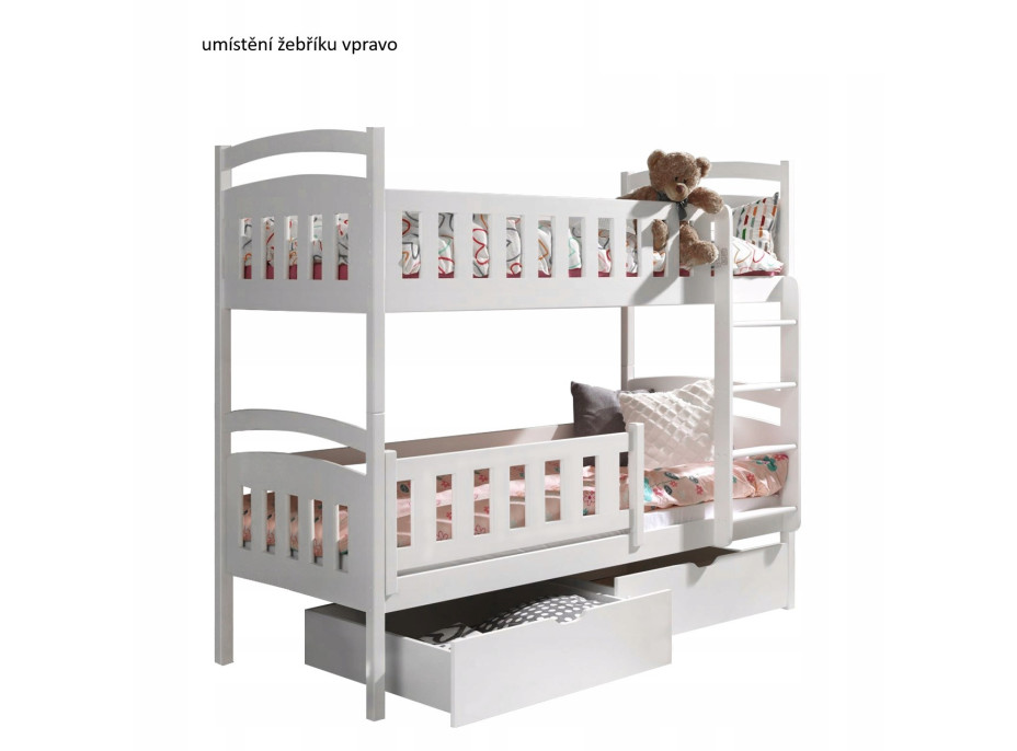 Detská poschodová posteľ z masívu DOMINIK II so šuplíkmi - 200x90 cm - biela