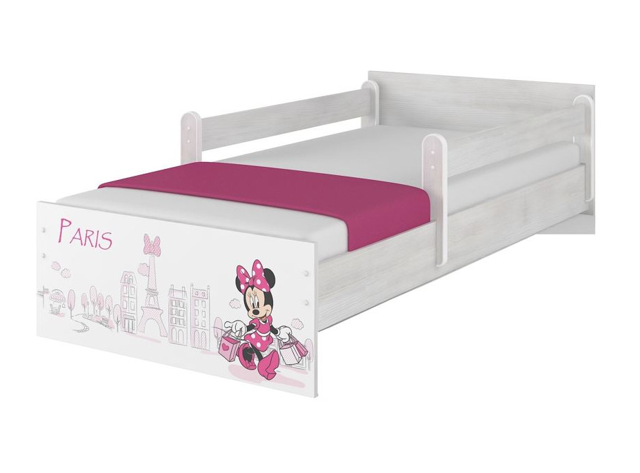 Detská posteľ MAX bez šuplíka Disney - MINNIE PARIS 180x90 cm NÓRSKA BOROVICA - 2x krátka zábrana