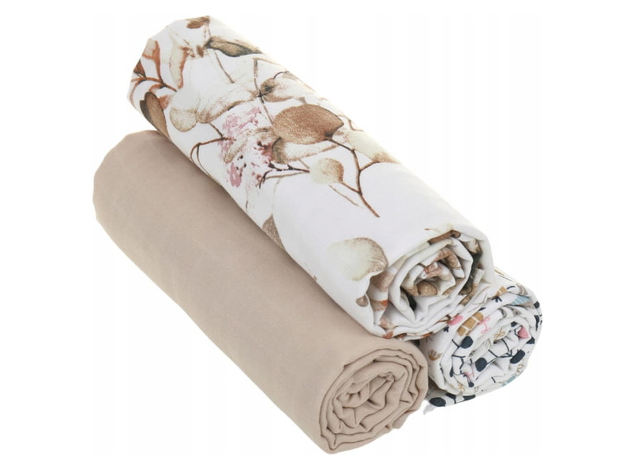 Detské mušelínové plienky PREMIUM 70x75 cm - sada 3 ks - Zlaté kvety a kríčky