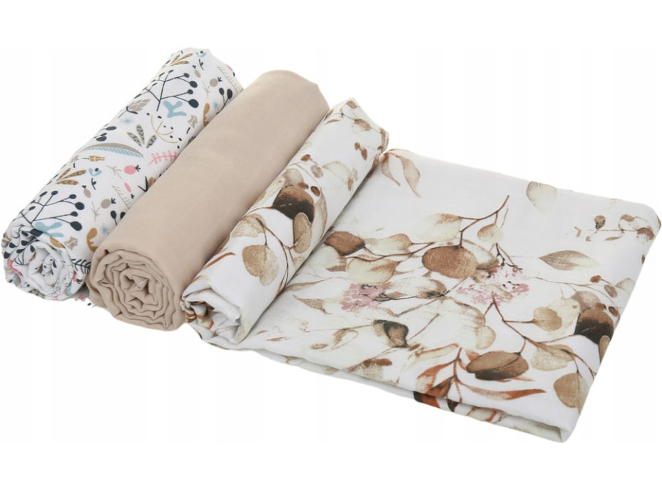 Detské mušelínové plienky PREMIUM 70x75 cm - sada 3 ks - Zlaté kvety a kríčky