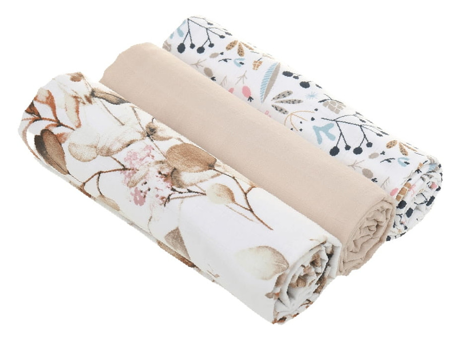 Detské mušelínové plienky PREMIUM 70x75 cm - sada 3 ks - Zlaté kvety a kríčky