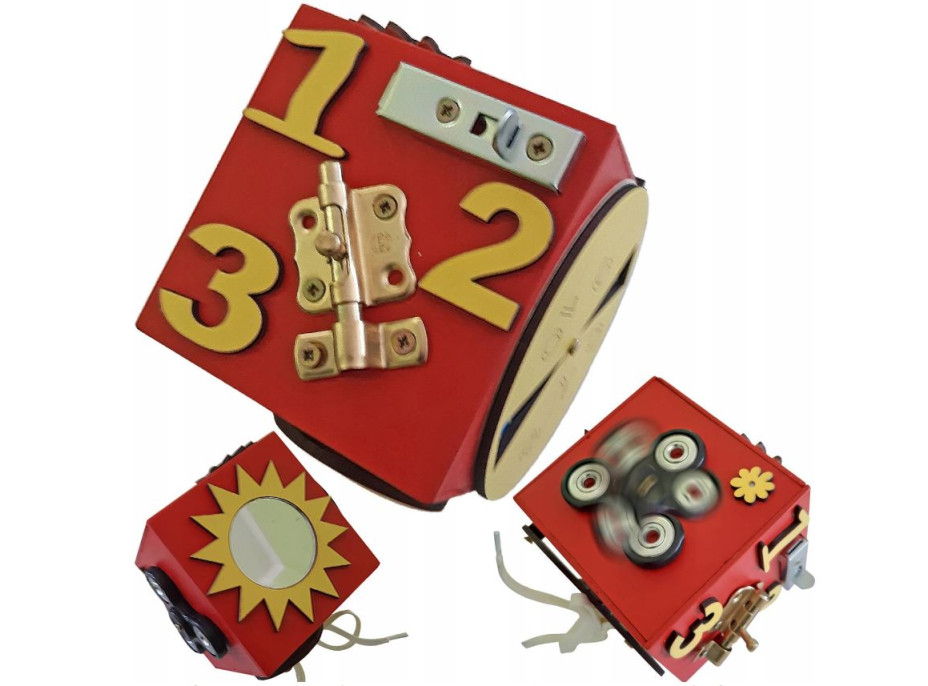 Drevená edukačná kocka 10x10x10 cm - červená