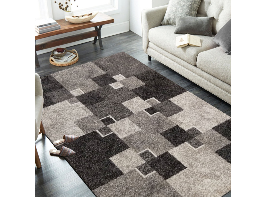 Kusový koberec PANNE štvorce - odtiene šedej 240x330cm