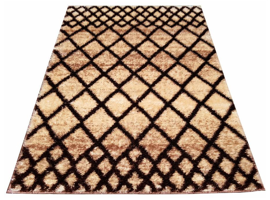 Kusový koberec SHAGGY NEVADA - mriežka - béžový 200x290 cm