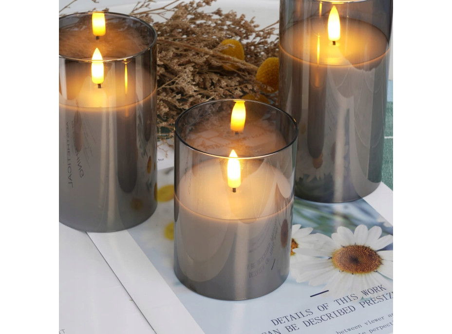 LED sviečka v skle - 12x7.5 cm - teplá biela