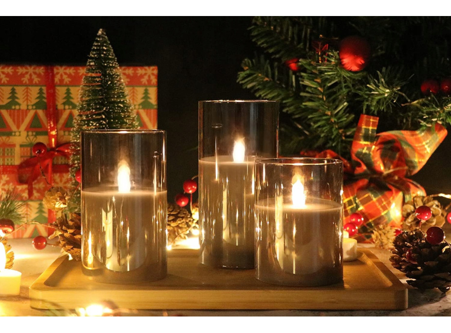 LED sviečka v skle - 12x7.5 cm - teplá biela