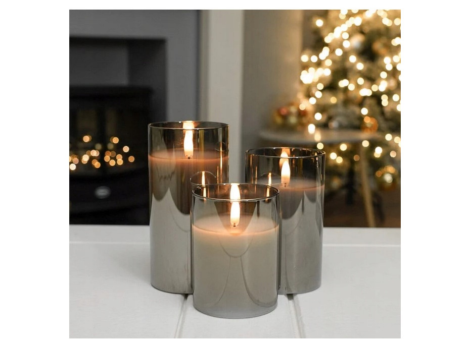 LED sviečka v skle - 12x7.5 cm - teplá biela