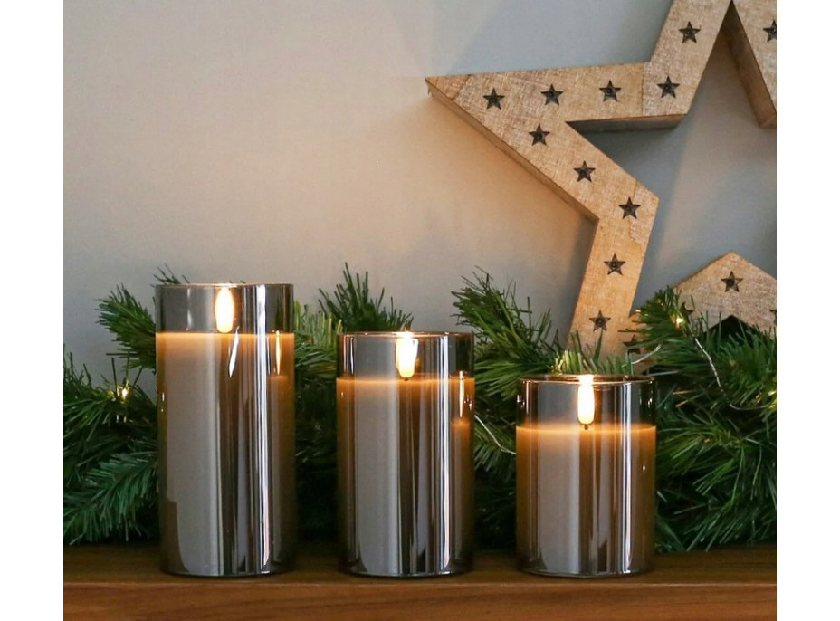 LED sviečka v skle - 12x7.5 cm - teplá biela