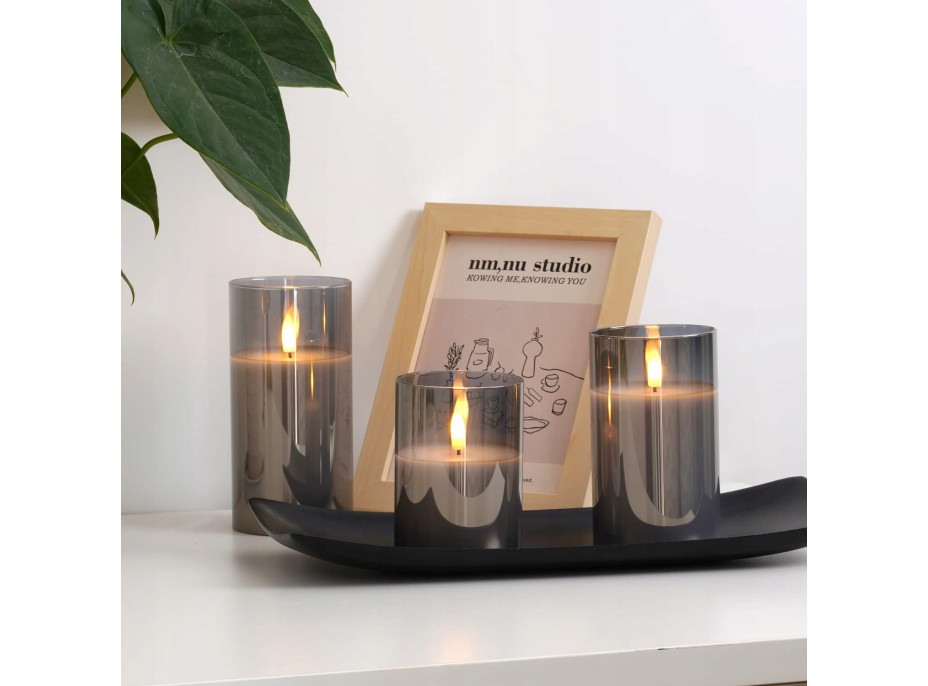 LED sviečka v skle - 12x7.5 cm - teplá biela