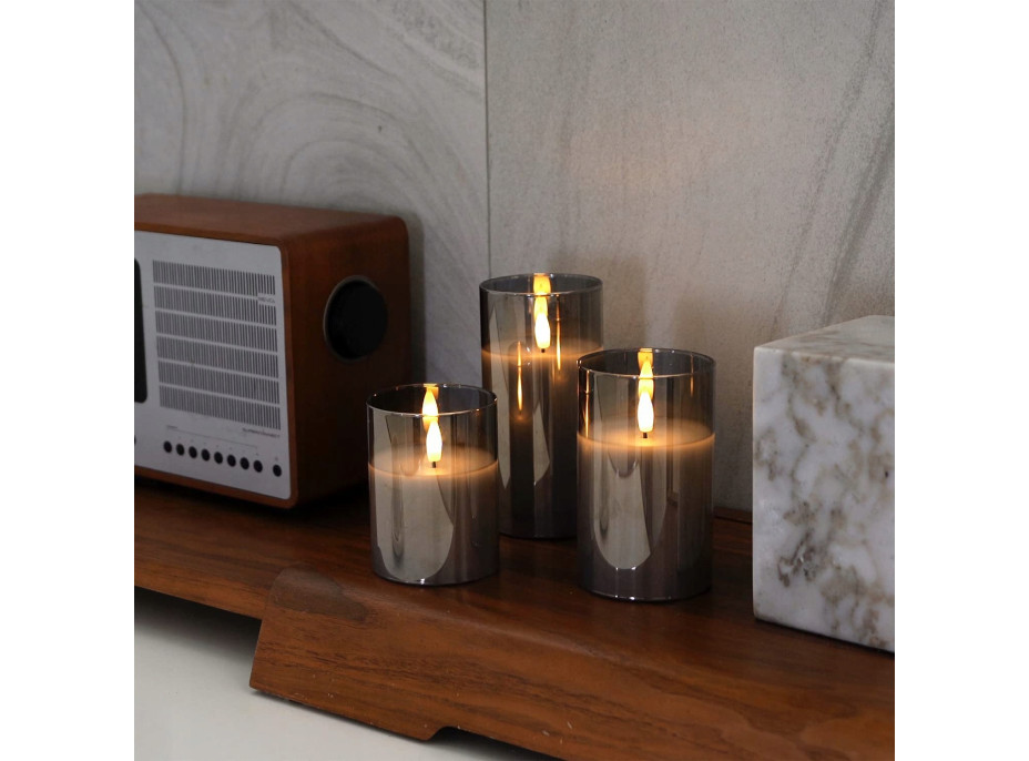 LED sviečka v skle - 12x7.5 cm - teplá biela