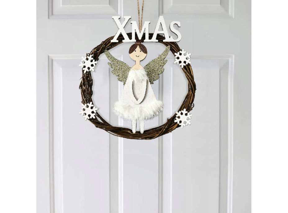 Vianočný medailón - anjelik - drevený