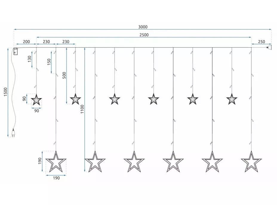 Vianočná svietiaca reťaz - hviezdy - 138 LED RGB - 250x110 cm s diaľkovým ovládaním