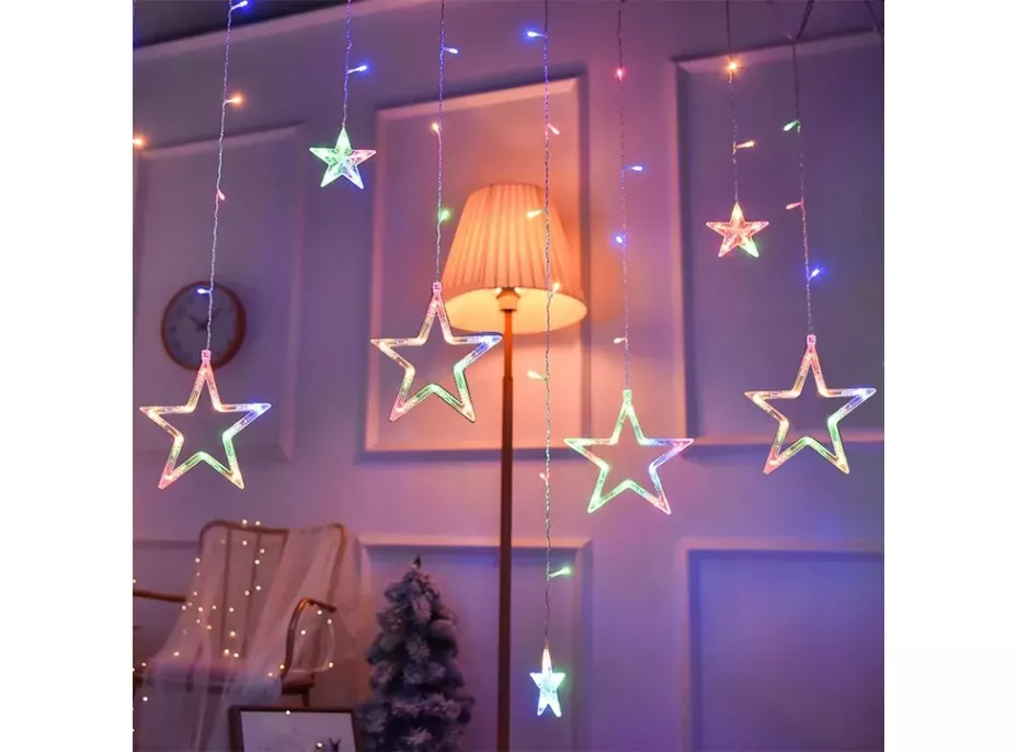 Vianočná svietiaca reťaz - hviezdy - 138 LED RGB - 250x110 cm s diaľkovým ovládaním