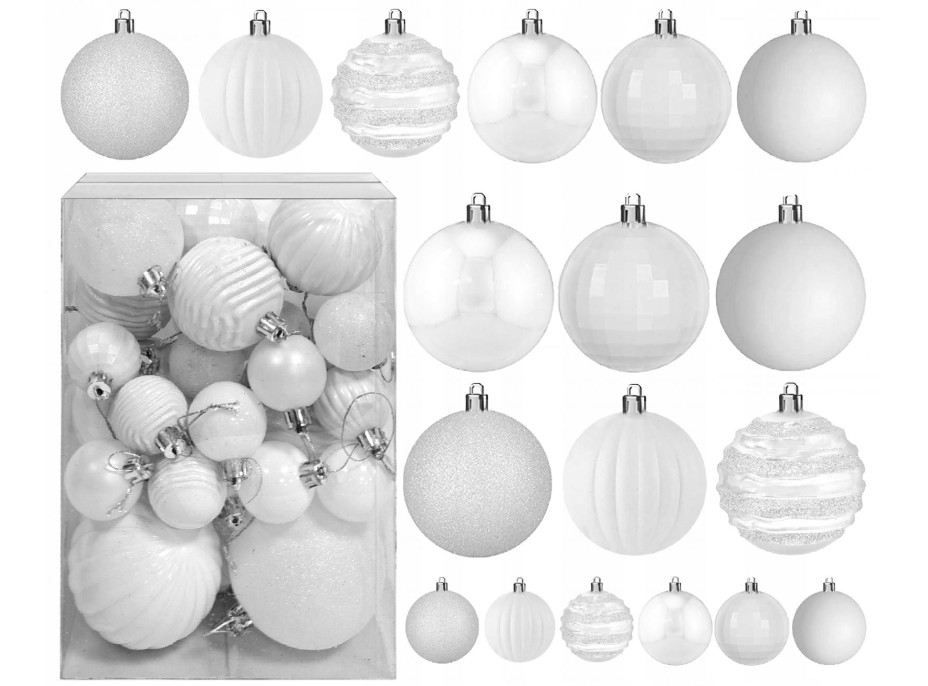 Vianočné závesné ozdoby na stromček - 6 druhov - 36 ks - biele