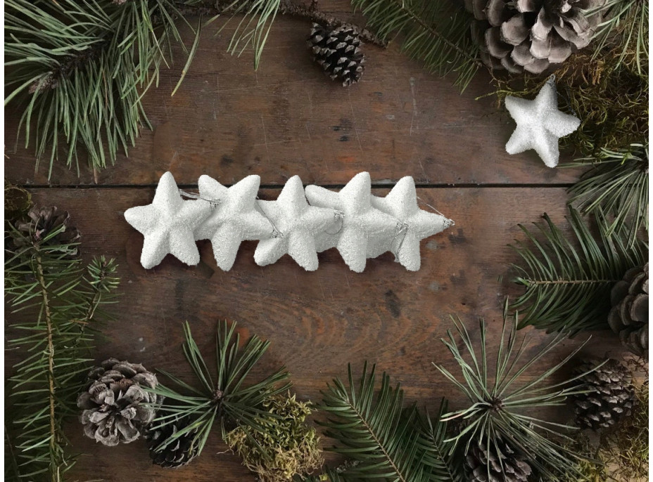 Vianočné závesné ozdoby na stromček - hviezdičky - 5 ks - biele