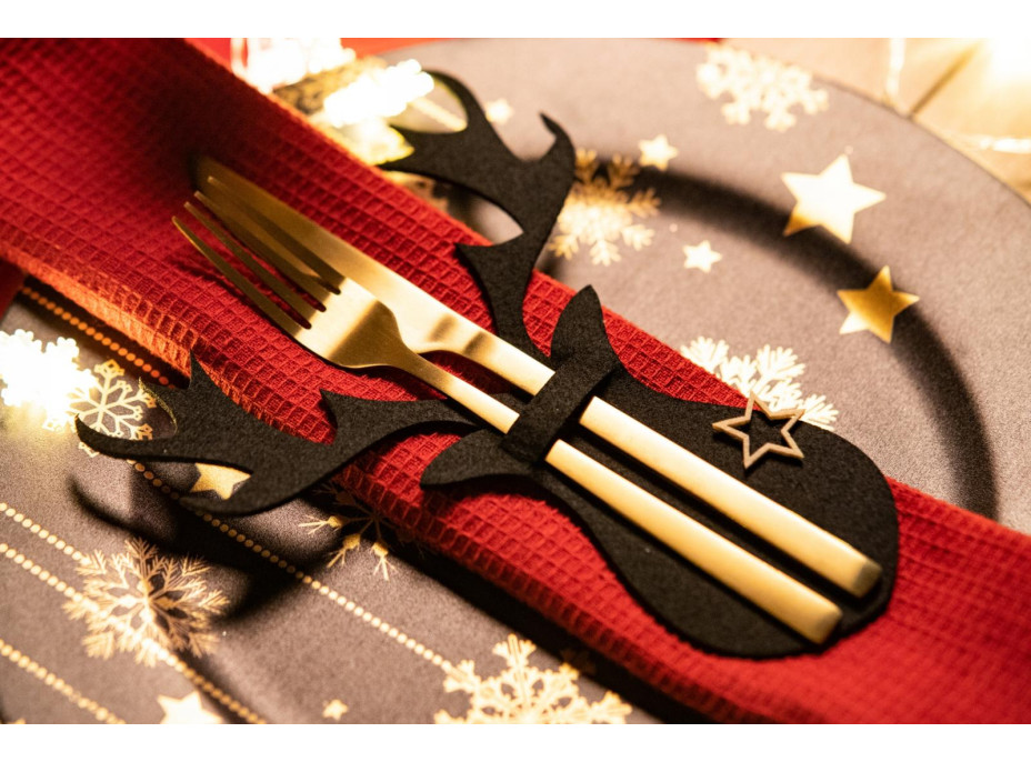 Vianočný obal na príbory - 6 ks - čierne - sob s hviezdičkami