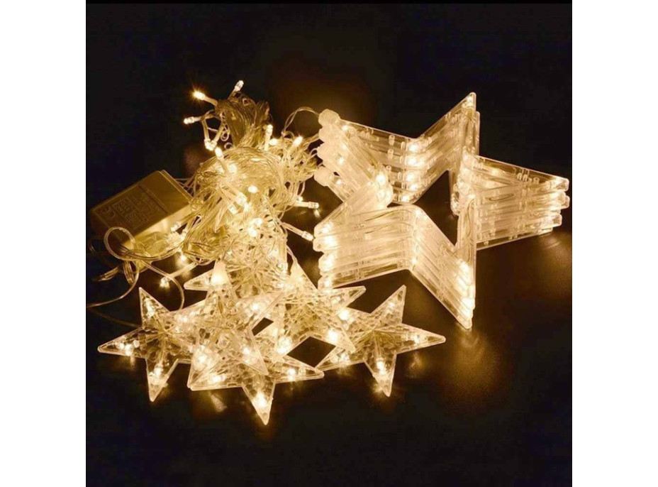 Vianočná svietiaca reťaz - hviezdy - 138 LED teplá biela - 250x110 cm s diaľkovým ovládaním