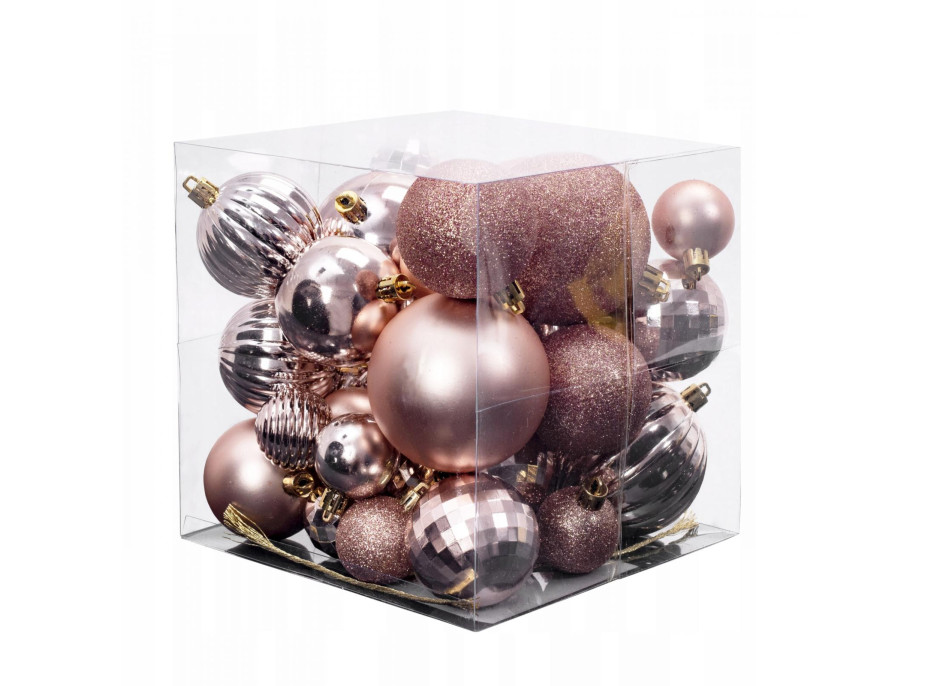 Vianočné závesné banky na stromček - 3 veľkosti - 6 druhov - 36 ks - rose gold