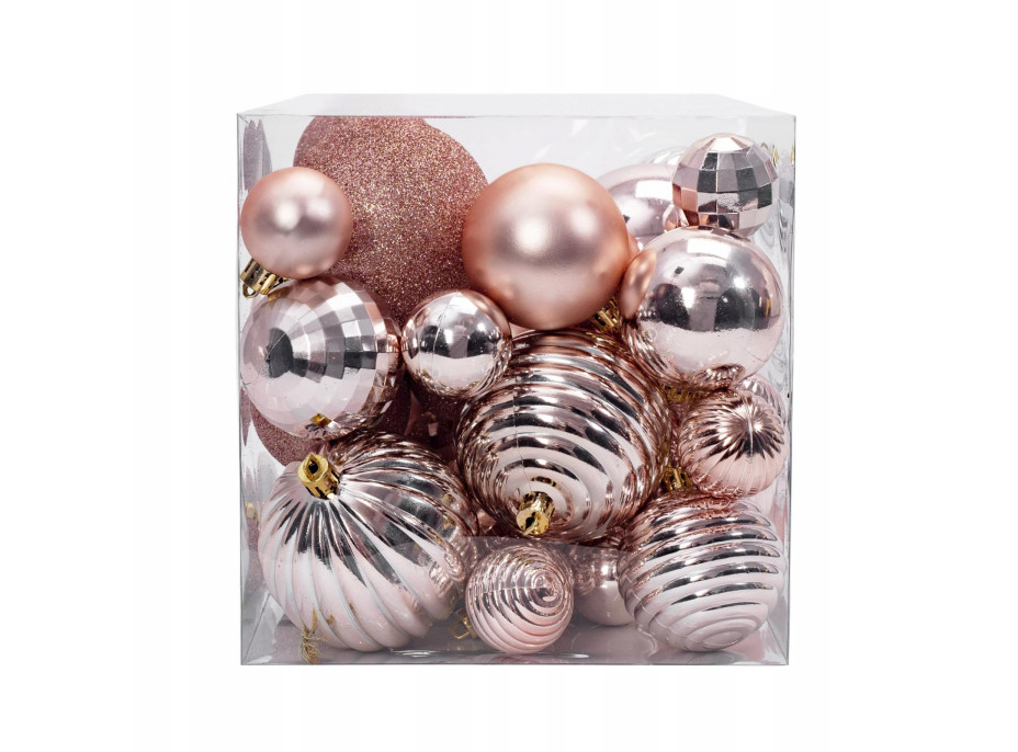 Vianočné závesné banky na stromček - 3 veľkosti - 6 druhov - 36 ks - rose gold