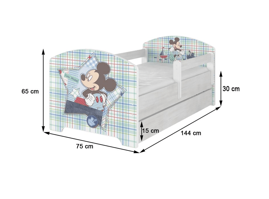 Detská posteľ so šuplíkom Disney - HĽADÁ SA NEMO 140x70 cm, 1x dlhá + 1x krátka zábrana