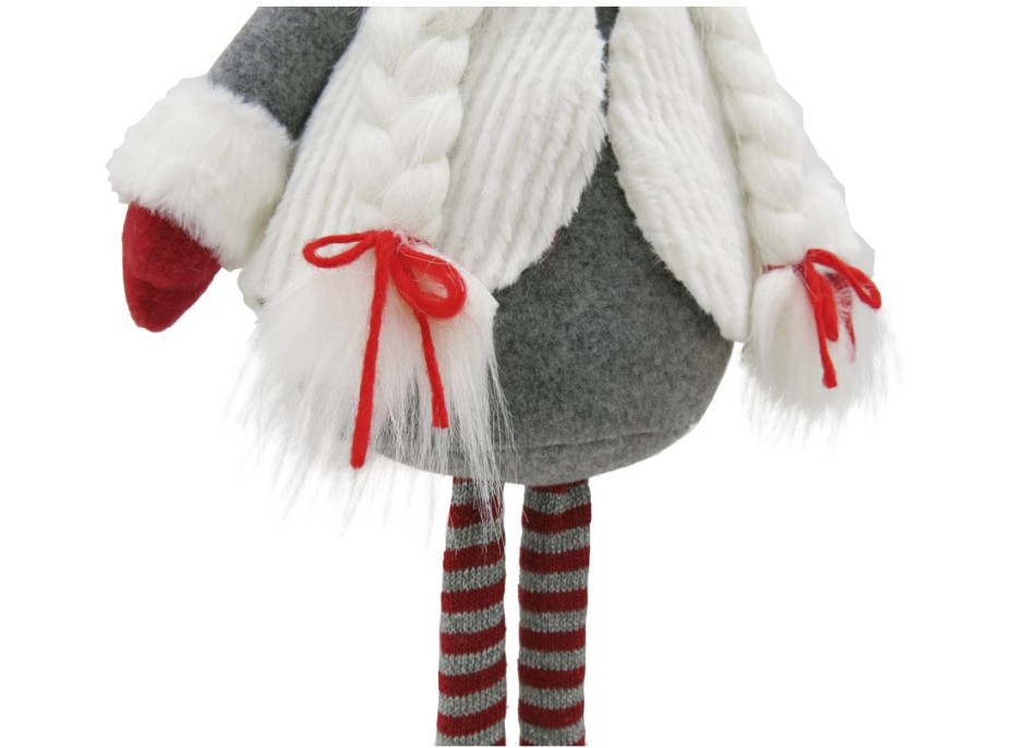 Vianočný škriatok s vrkôčiky 130 cm - šedý - výškovo nastaviteľný