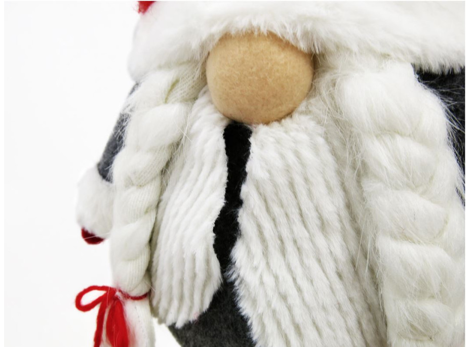 Vianočný škriatok s vrkôčiky 130 cm - šedý - výškovo nastaviteľný