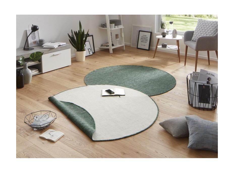 Kusový obojstranný koberec Twin 103095 green creme circle