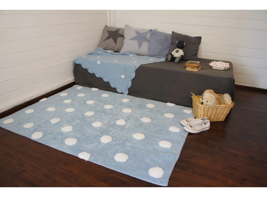 Ručne tkaný kusový koberec Polka Dots Blue-White