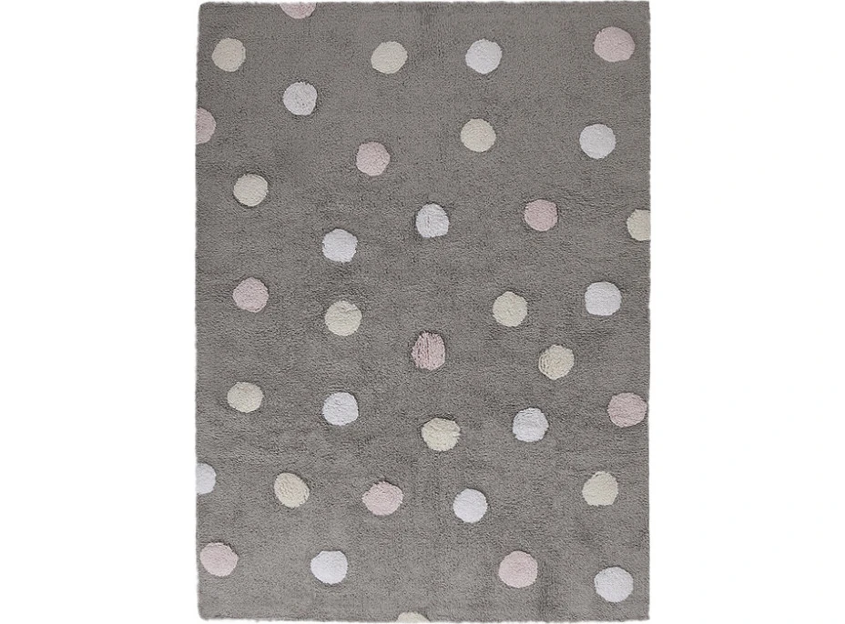 Ručne tkaný kusový koberec Tricolor Polka Dots Grey-Pink