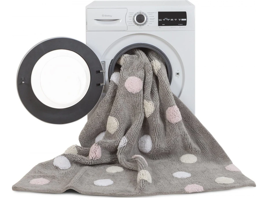 Ručne tkaný kusový koberec Tricolor Polka Dots Grey-Pink