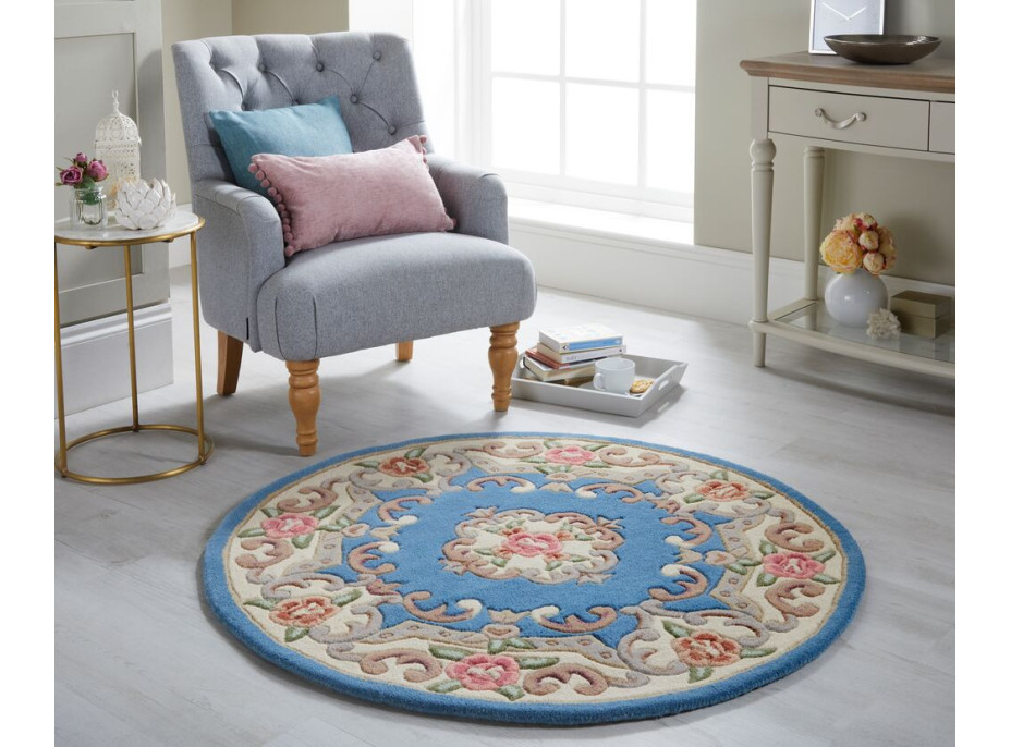 Ručne všívaný kusový koberec Lotus premium Blue circle