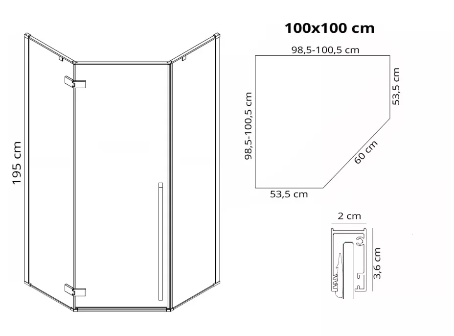 Sprchový kút Rea DIAMOND 100x100 cm - zlatý